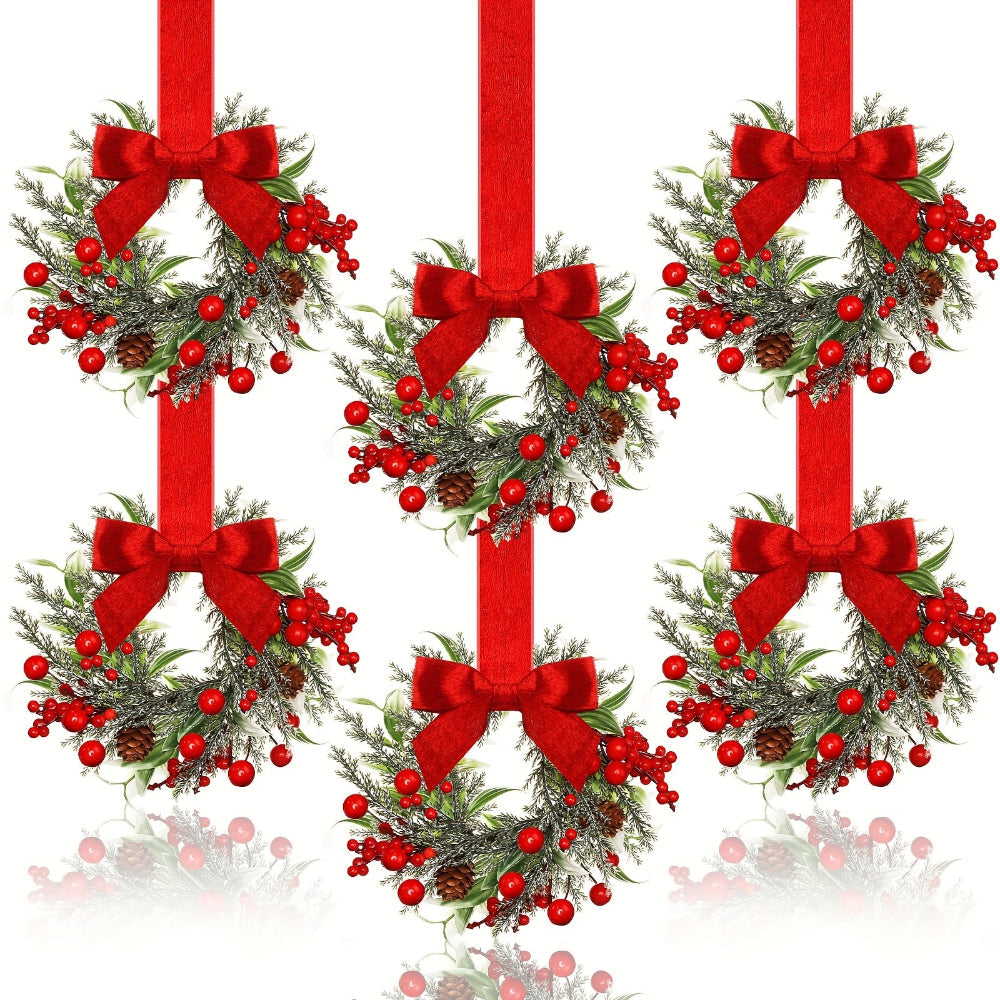 Wreaths Christmas Red Bow Mini Hanging Door Decoration Set