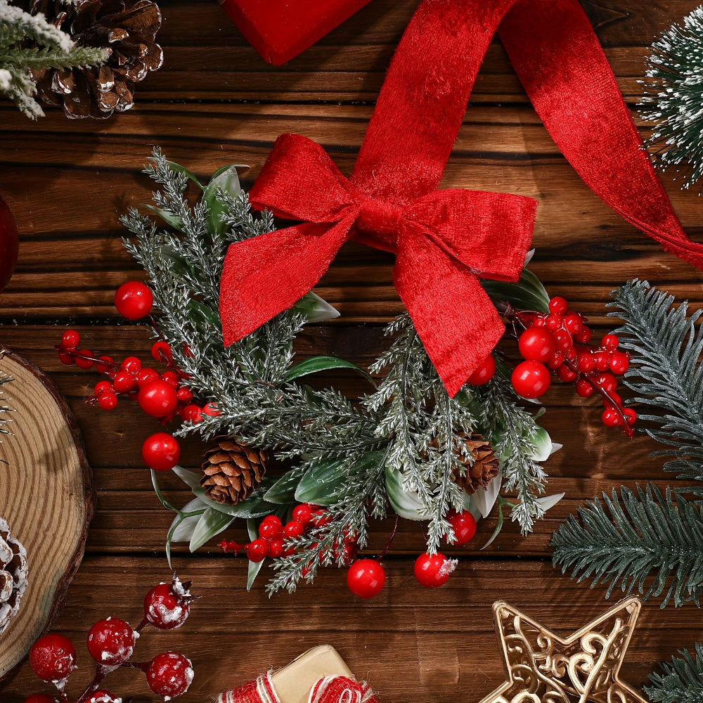 Wreaths Christmas Red Bow Mini Hanging Door Decoration Set