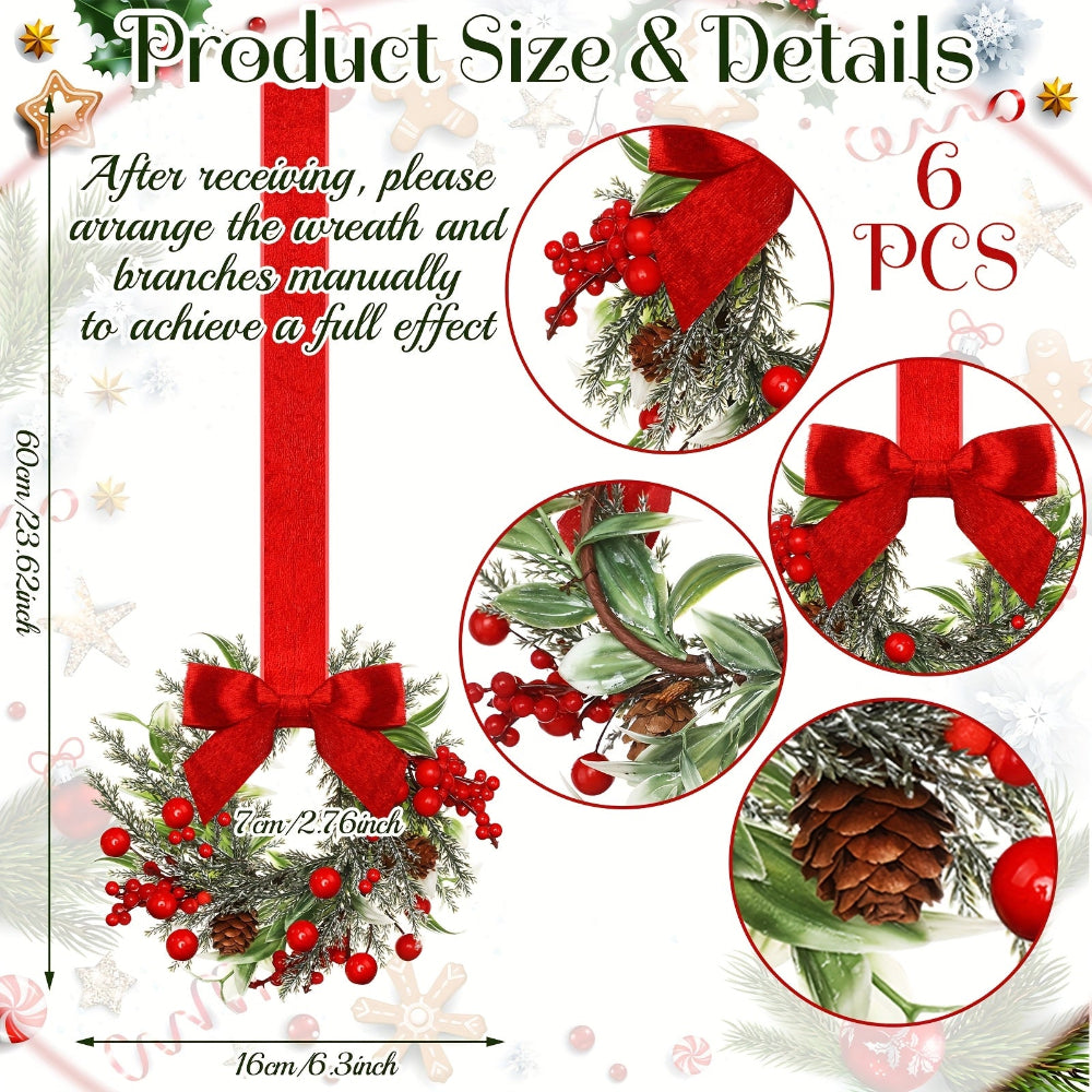 Wreaths Christmas Red Bow Mini Hanging Door Decoration Set