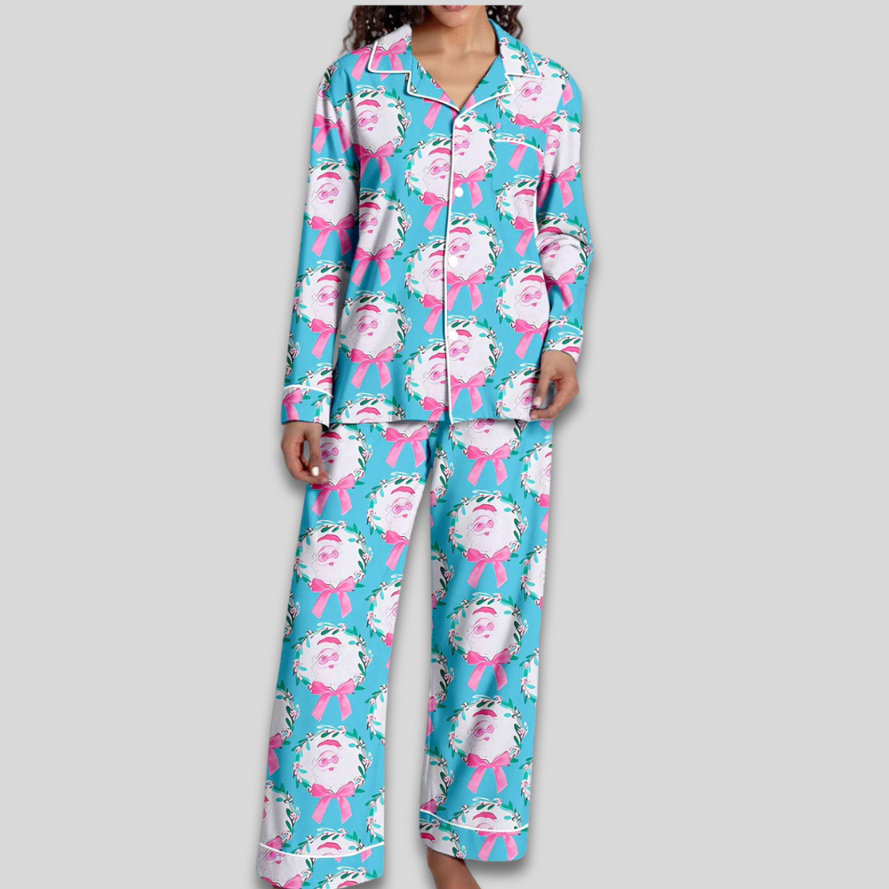 Women Cozy Soft Pajama Set - Christmas Button Down Two Piece
