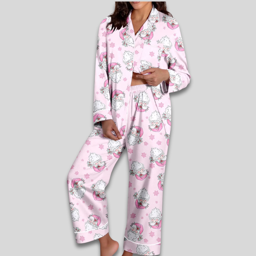 Women Cozy Soft Pajama Set - Christmas Button Down Two Piece