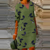 Ladies leaves print dress with v-neck | Casual loose midi dress with 3/4 sleeves