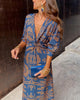 Ladies boho v-neck maxi dress | Long sleeves floral print wrap dress for evening