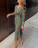 Ladies boho v-neck maxi dress | Long sleeves floral print wrap dress for evening