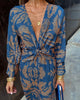 Ladies boho v-neck maxi dress | Long sleeves floral print wrap dress for evening