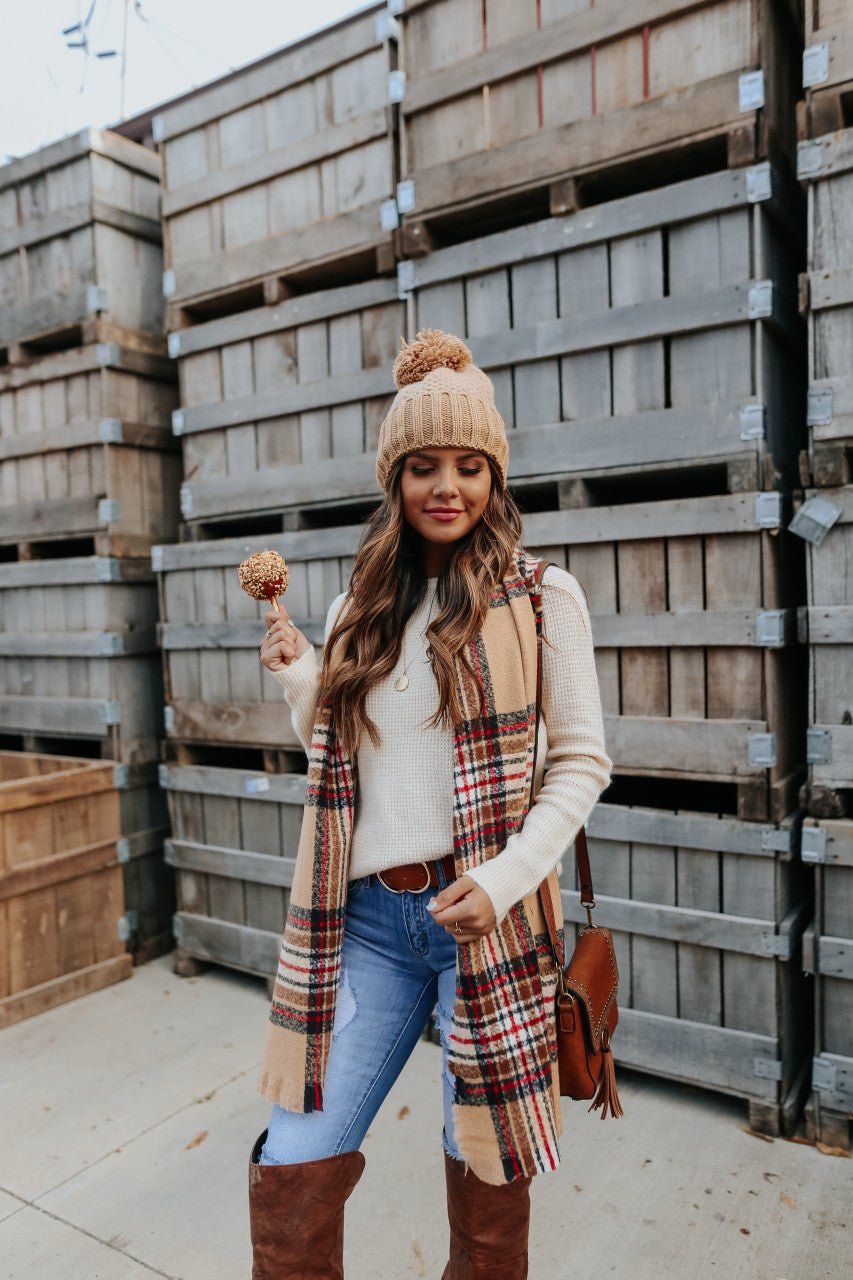 Ladies casual waffle knitted sweater | Soft and comfortable long sleeve pullover for autumn