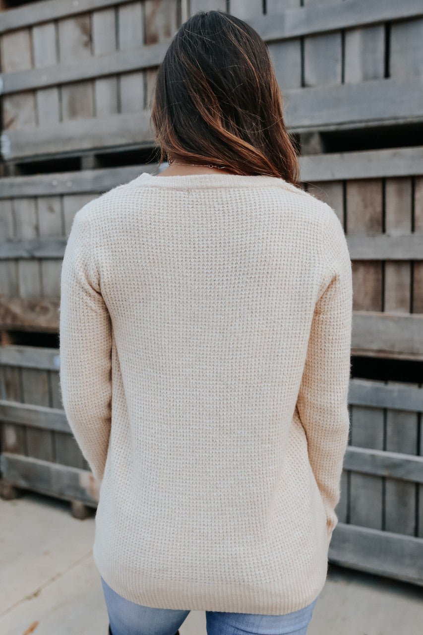 Ladies casual waffle knitted sweater | Soft and comfortable long sleeve pullover for autumn