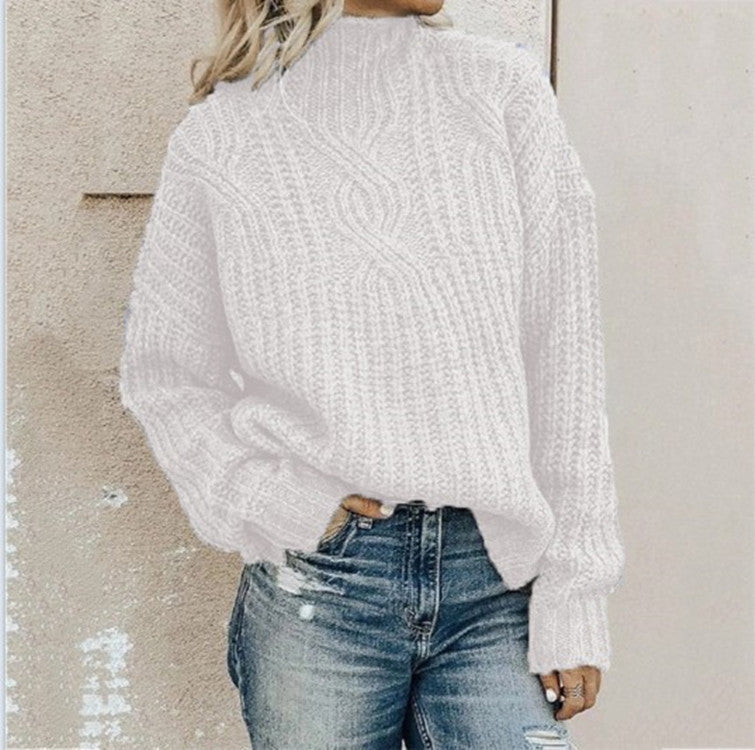 Ladies turtleneck cable knitted sweater | Oversized long sleeves pullover