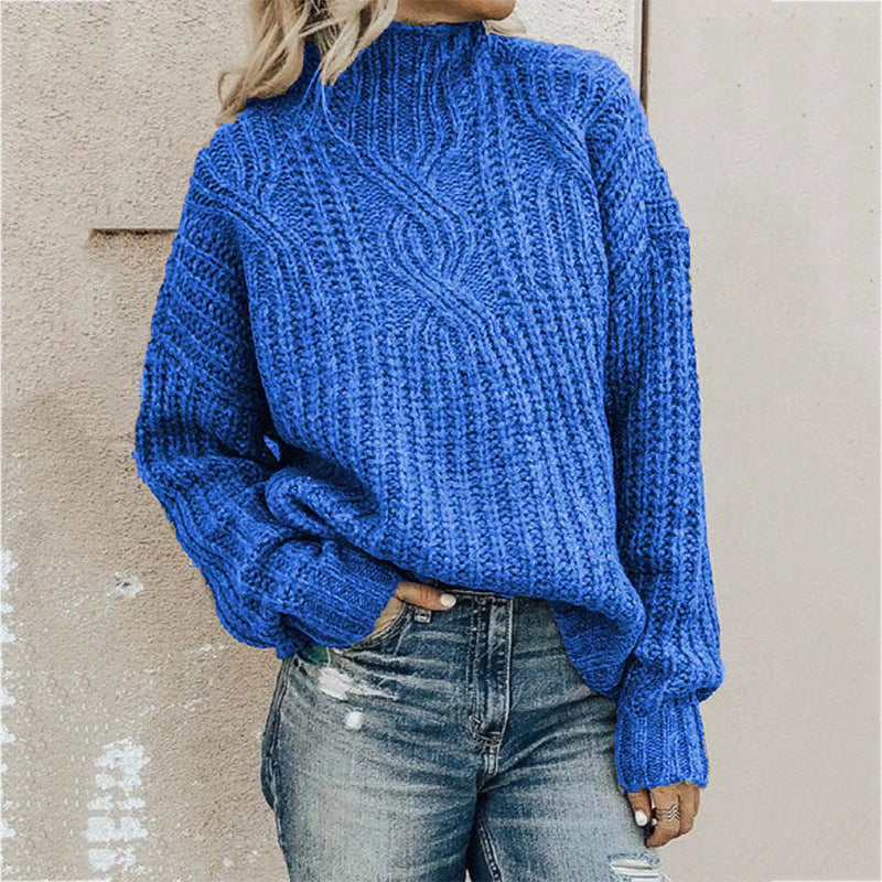 Ladies turtleneck cable knitted sweater | Oversized long sleeves pullover