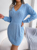 Ladies knitted sweater dress | V-neck, long sleeves, tailed model