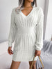 Ladies knitted sweater dress | V-neck, long sleeves, tailed model