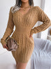 Ladies knitted sweater dress | V-neck, long sleeves, tailed model