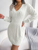 Ladies knitted sweater dress | V-neck, long sleeves, tailed model