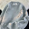 Ladies knitted sweater with torn details | Round neck, long sleeves, casual fit
