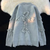 Ladies knitted sweater with torn details | Round neck, long sleeves, casual fit