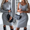 Ladies ribbed knitted two-part skirt and sweater set