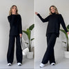 Ladies ribbed knitted two-part set | High neck, long sleeves, loose fit