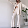 Ladies ribbed knitted two-part set | Knot closure top, wide pants, casual fit