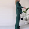 Ladies ribbed knitted two-part set | Knot closure top, wide pants, casual fit