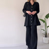 Ladies ribbed knitted two-part set | Knot closure top, wide pants, casual fit