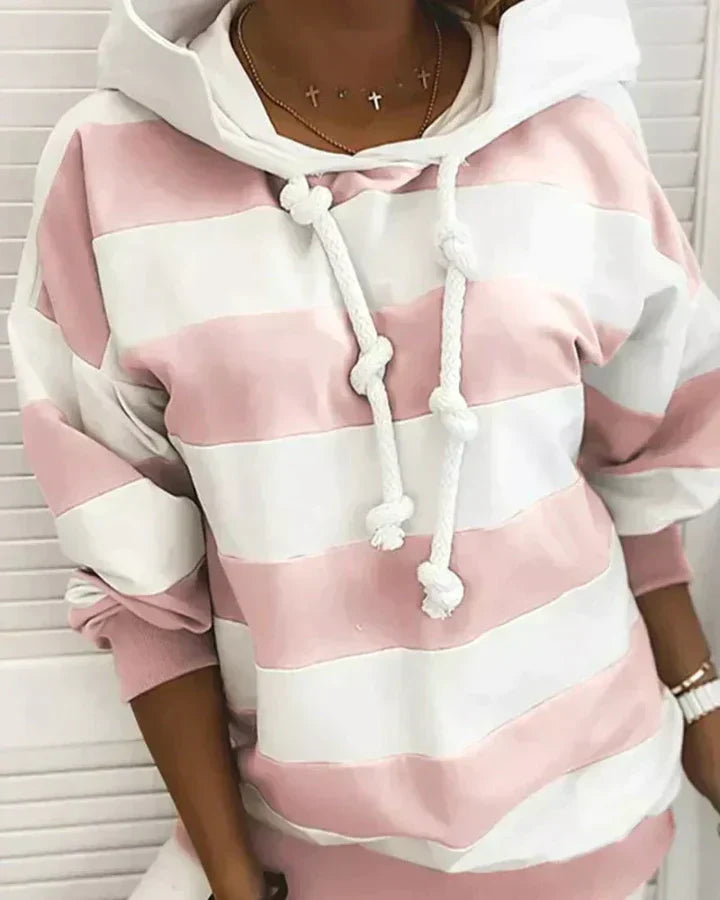Ladies Striped Pullover Hoodie | Casual Nautical Long Sleeve Sweater