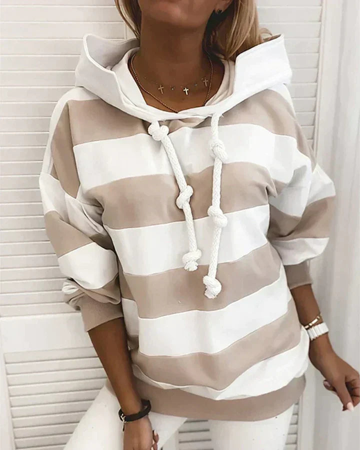 Ladies Striped Pullover Hoodie | Casual Nautical Long Sleeve Sweater