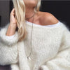 Ladies coarse knitted sweater | Off-shoulder, long sleeves, loose fit