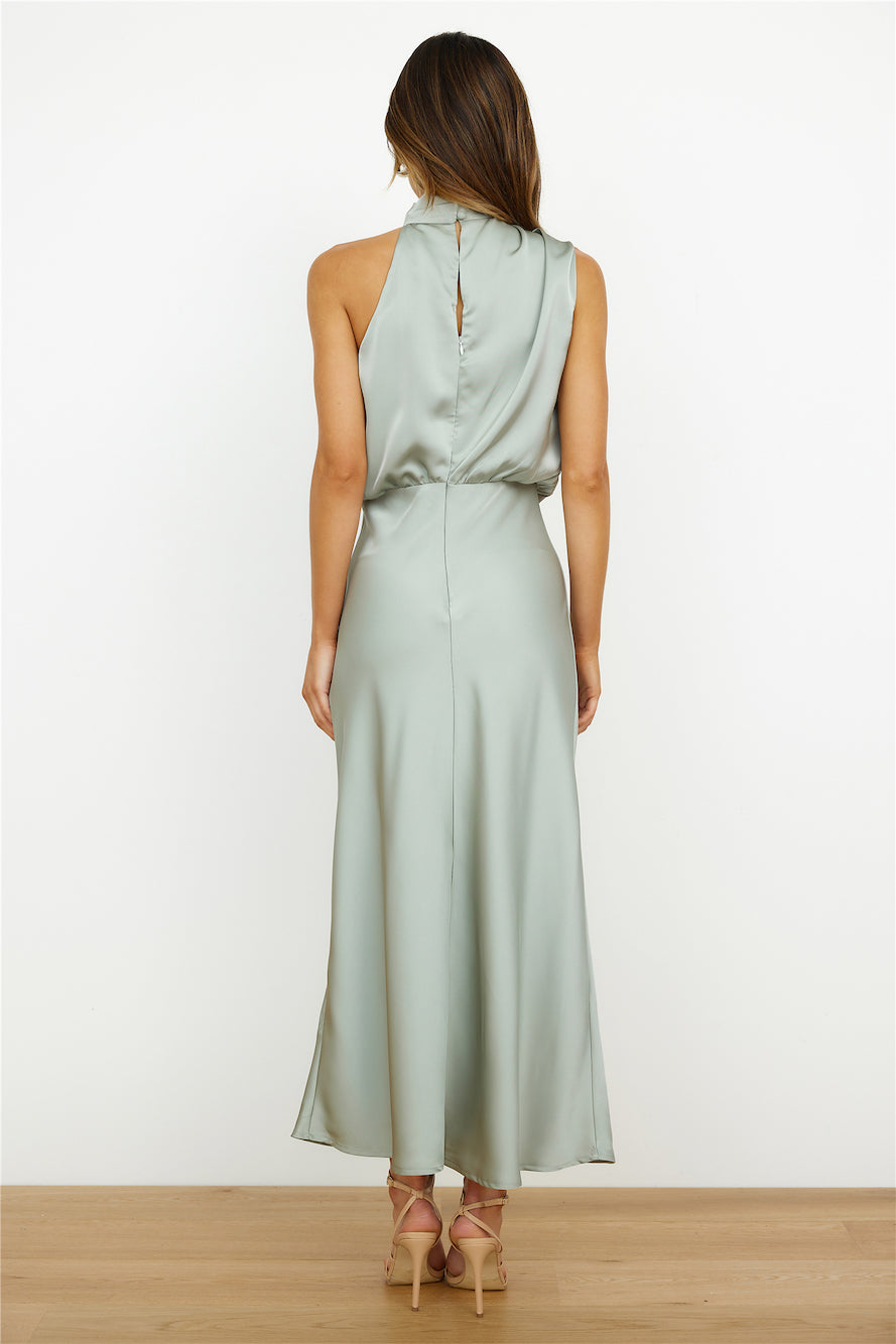 Ladies high neck satin midi dress | Elegant sleeveless evening dress for special occasions