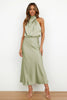 Ladies high neck satin midi dress | Elegant sleeveless evening dress for special occasions