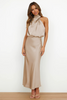 Ladies high neck satin midi dress | Elegant sleeveless evening dress for special occasions