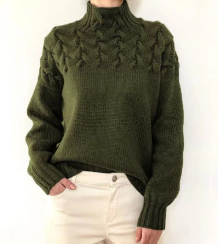 Ladies High -closed cable knitted sweater | Classic long sleeves pullover