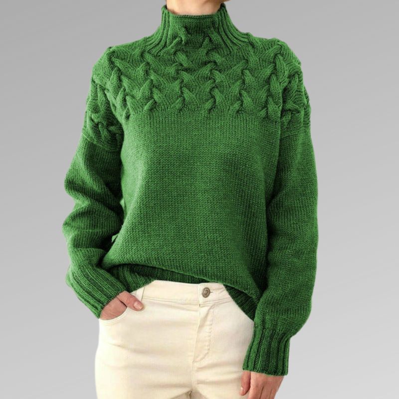 Ladies High -closed cable knitted sweater | Classic long sleeves pullover