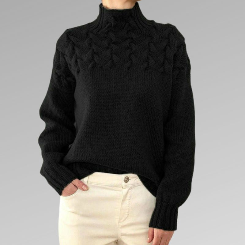 Ladies High -closed cable knitted sweater | Classic long sleeves pullover