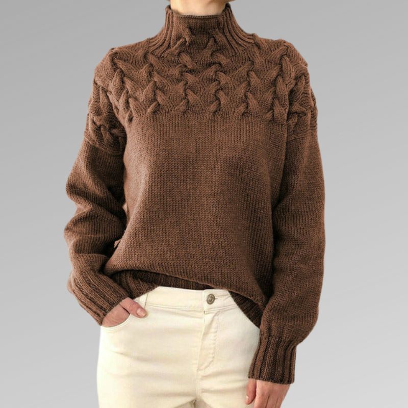 Ladies High -closed cable knitted sweater | Classic long sleeves pullover
