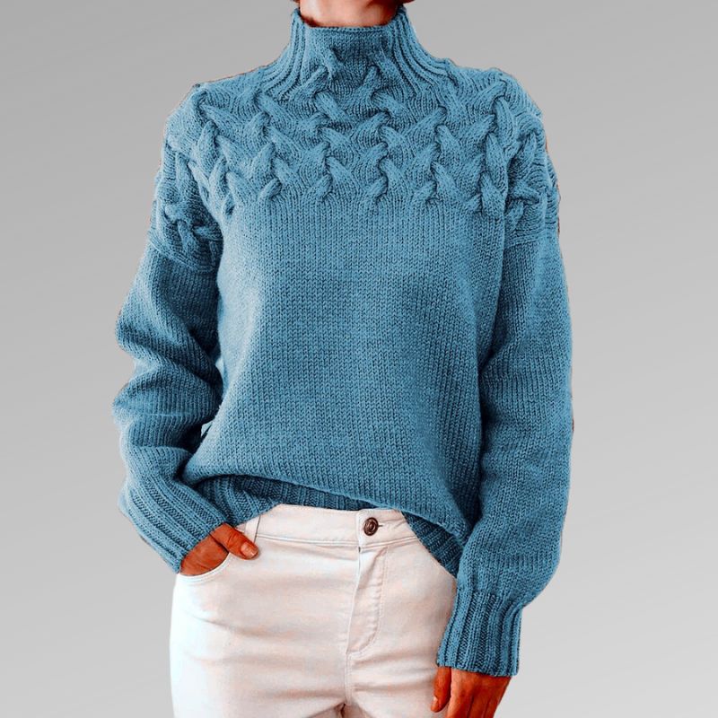 Ladies High -closed cable knitted sweater | Classic long sleeves pullover