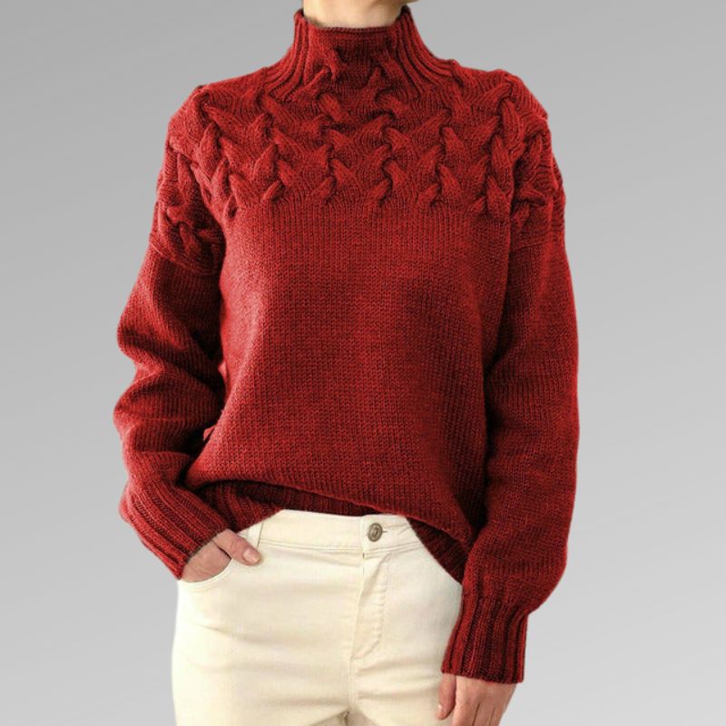Ladies High -closed cable knitted sweater | Classic long sleeves pullover