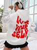 Ladies 'Love Yourself' Graphic Hoodie | Casual oversized long sleeves sweater
