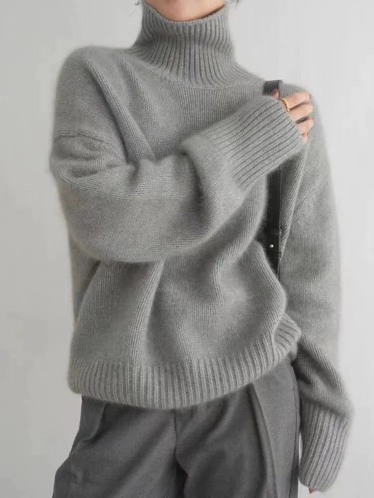 Ladies oversized turtleneck | Casual chic winter knitted sweater