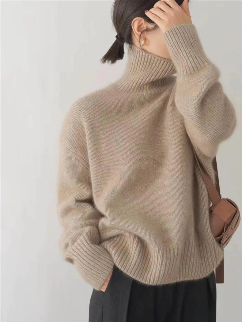 Ladies oversized turtleneck | Casual chic winter knitted sweater