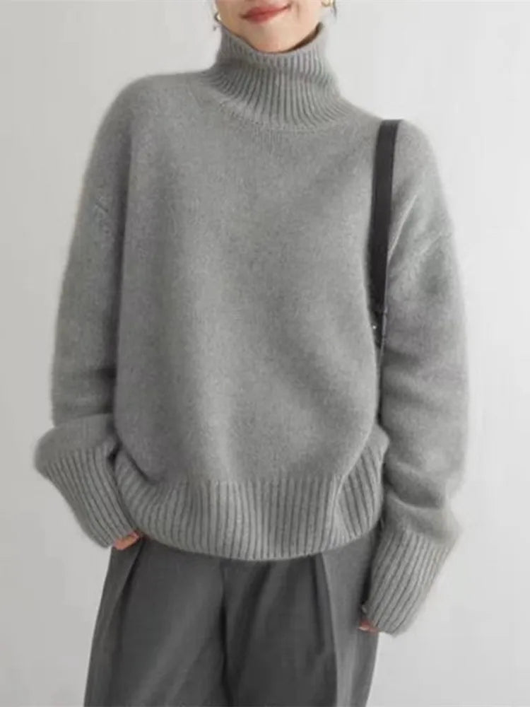 Ladies oversized turtleneck | Casual chic winter knitted sweater