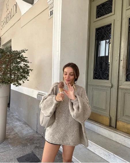 Ladies oversized knitted sweater | Round neck, long sleeves, loose fit