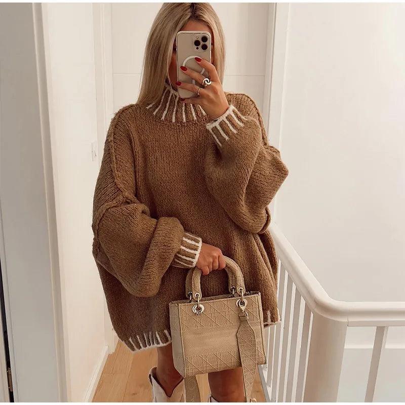 Ladies oversized knitted sweater | Round neck, long sleeves, loose fit