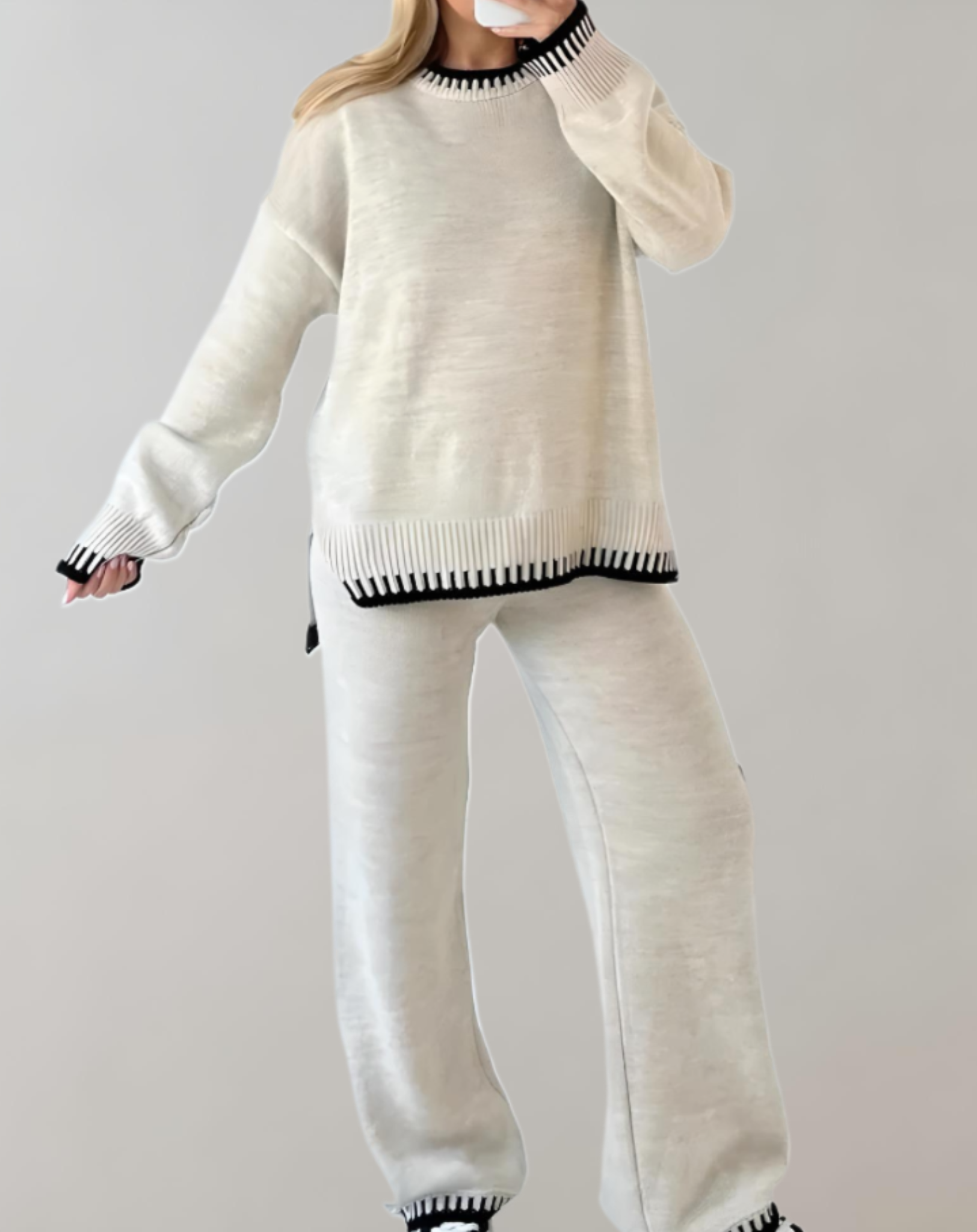 Ladies oversized knitted two-part set | Comfortable sweater and wide pants