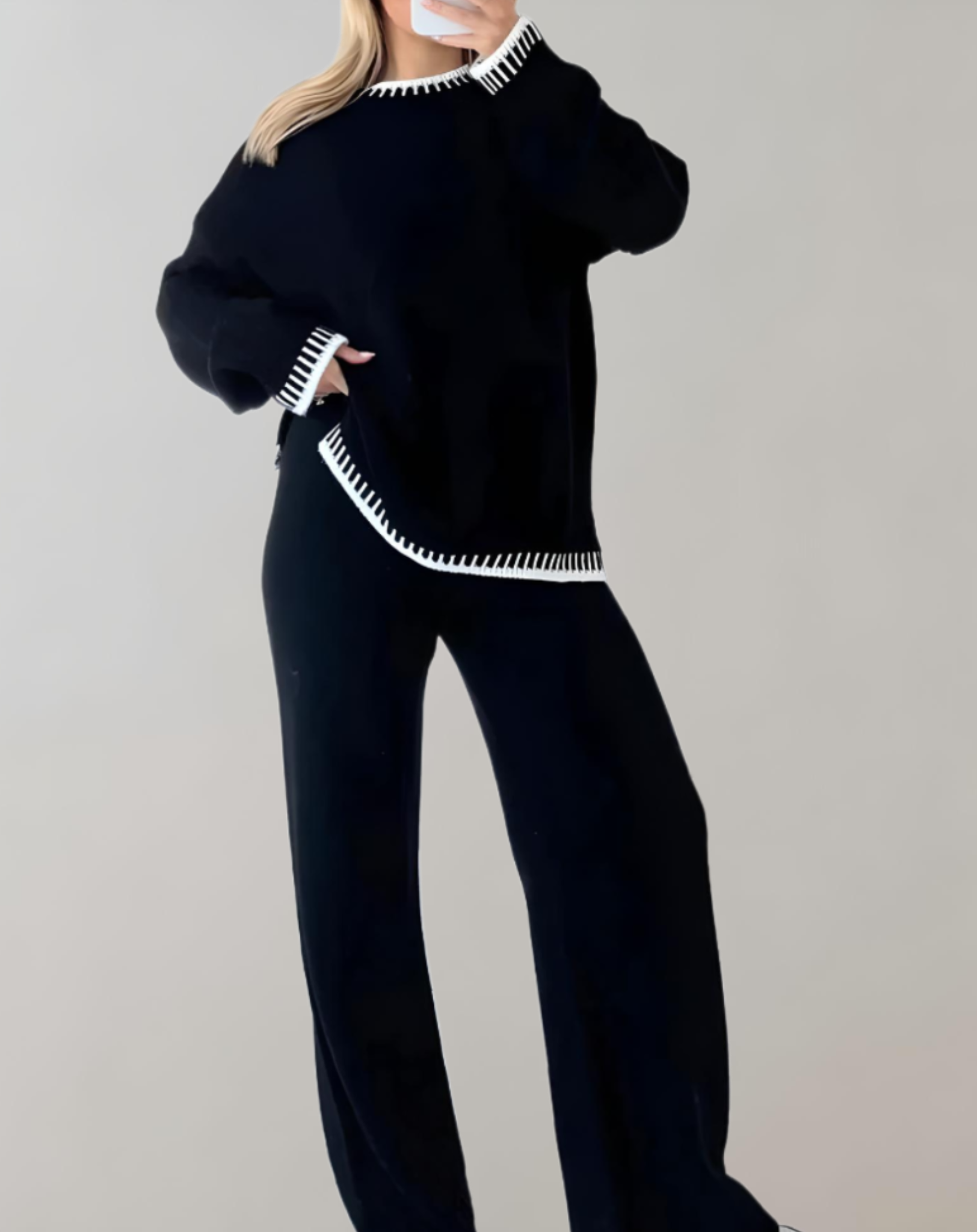 Ladies oversized knitted two-part set | Comfortable sweater and wide pants