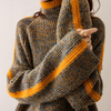 Ladies oversized striped turtleneck | Comfortable knitted sweater