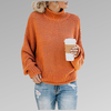 Ladies oversized orange knitted sweater | High collar, chunky sweater
