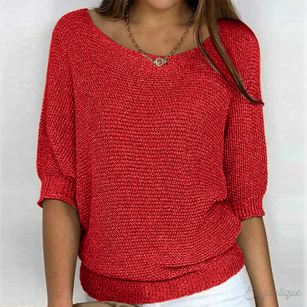 Ladies red off-shoulder knitted sweater | Casual loose fit Pullover