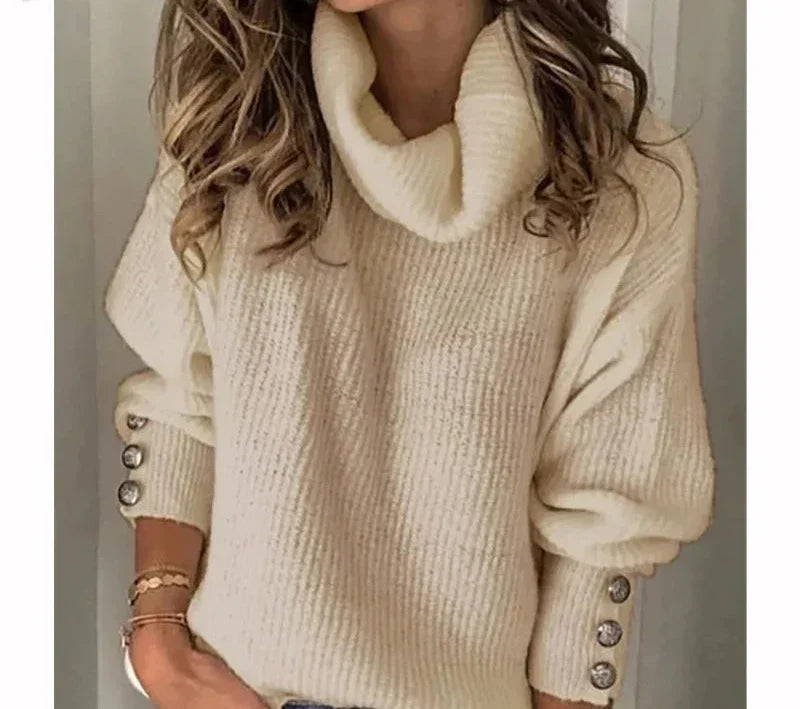 Ladies pink turtleneck | Knots Detail sleeves, casual knitted sweater