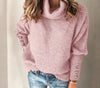 Ladies pink turtleneck | Knots Detail sleeves, casual knitted sweater
