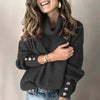 Ladies sweater with buttons on the sleeves Casual oversized knitted turtleneck